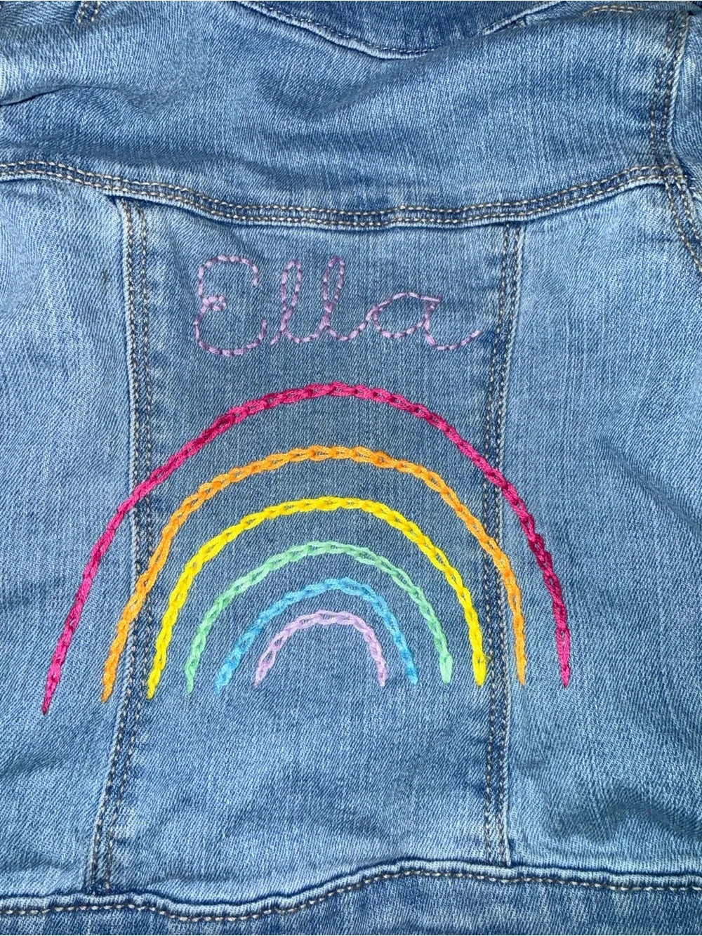 Light Blue Denim Jacket with Rainbow and Ella Embroidery on the Back 3T